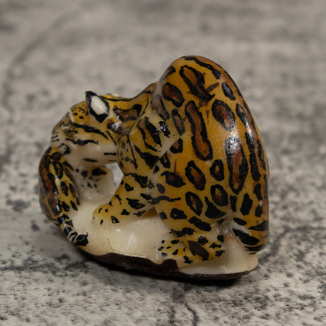 Jaguar Cat With Cub Tagua Carving