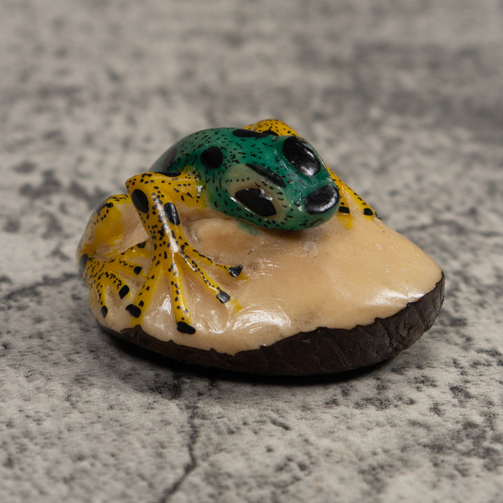 Vintage Yellow And Green Frog Tagua Carving
