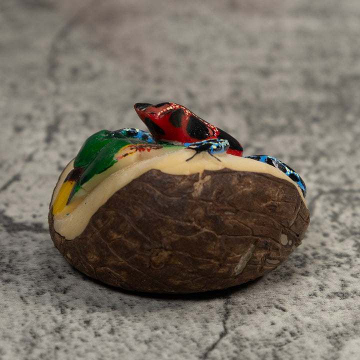 Blue Red And Black Poison Dart Frog Tagua Carving