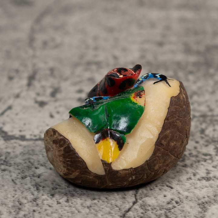 Blue Red And Black Poison Dart Frog Tagua Carving