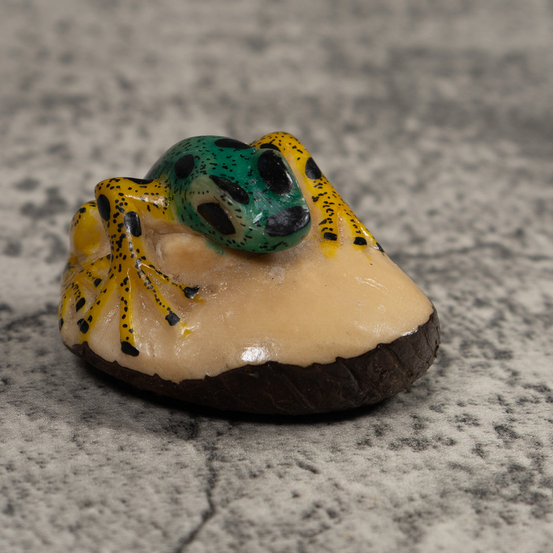 Vintage Yellow And Green Frog Tagua Carving
