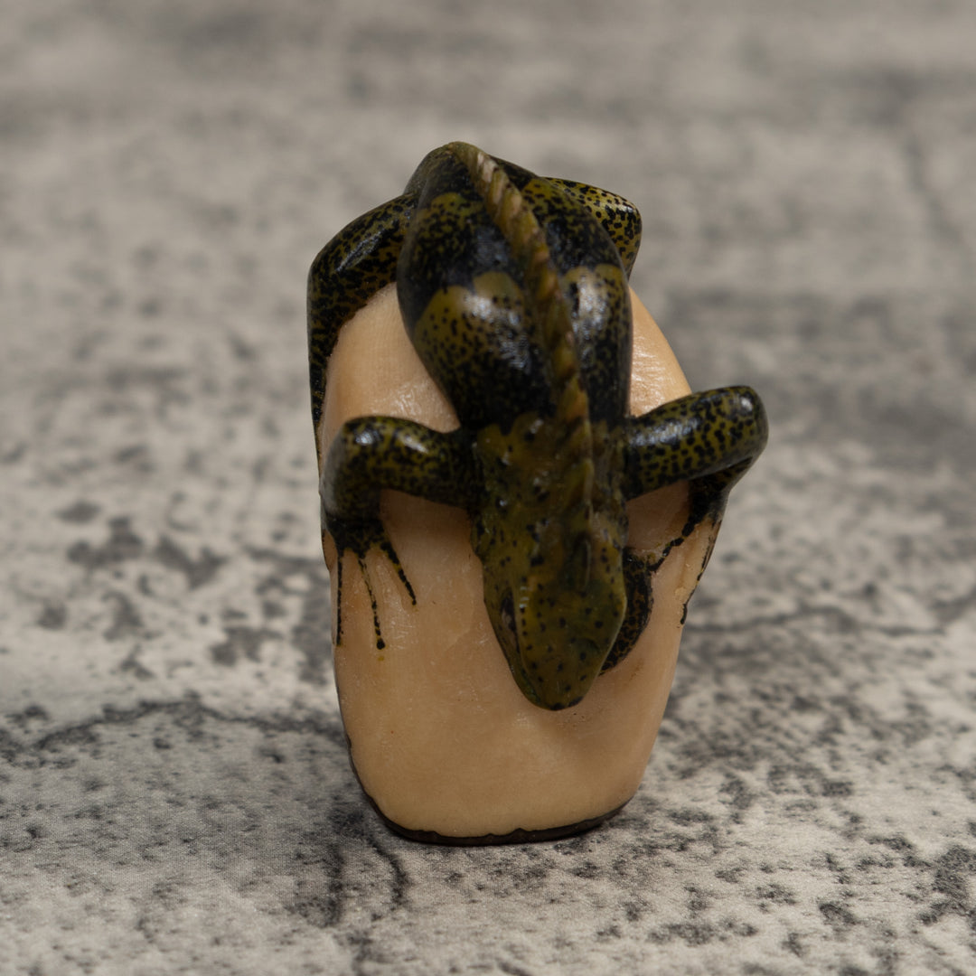 Vintage Green And Black Iguana Lizard Tagua Carving
