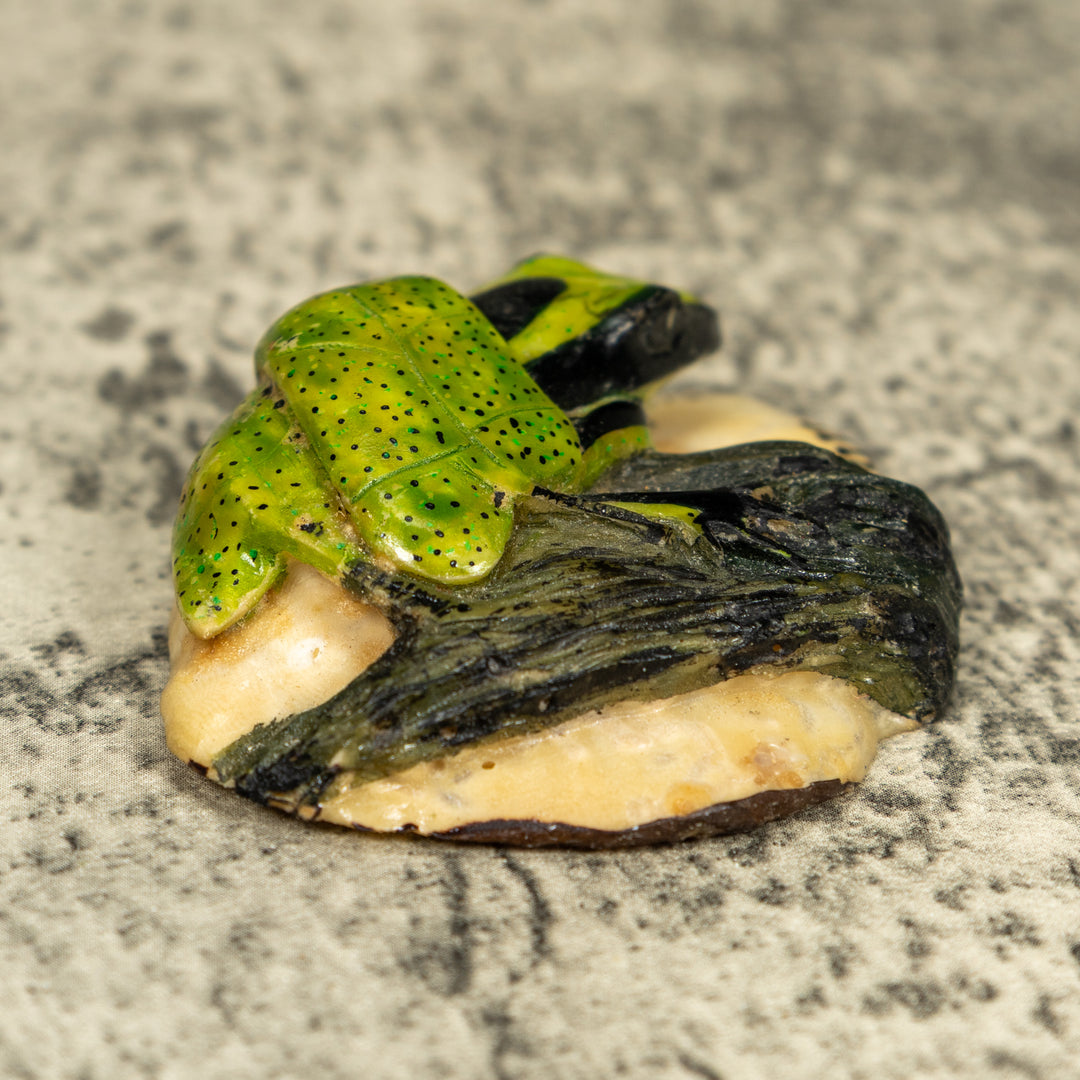 Green Poison Dart Frog Under Leaf Tagua Carving