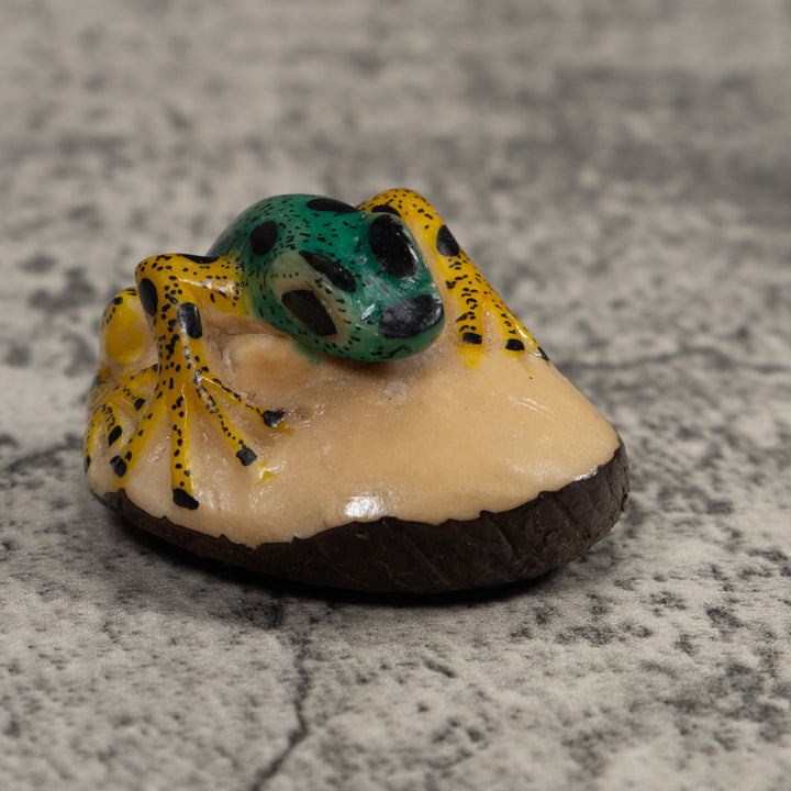 Vintage Yellow And Green Frog Tagua Carving