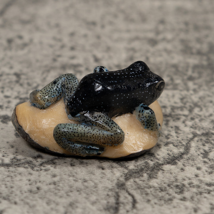 Vintage Blue Frog Tagua Carving