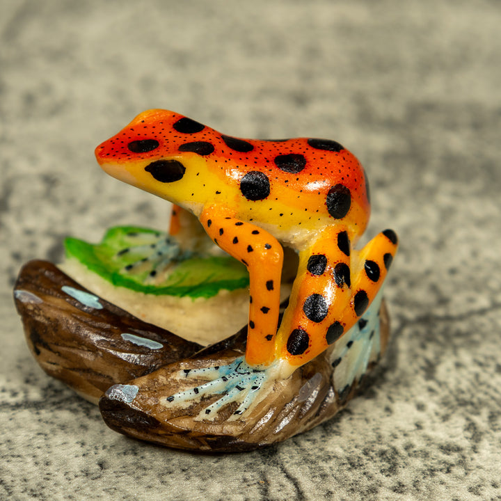 Orange And Yellow Poison Dart Frog Tagua Carving