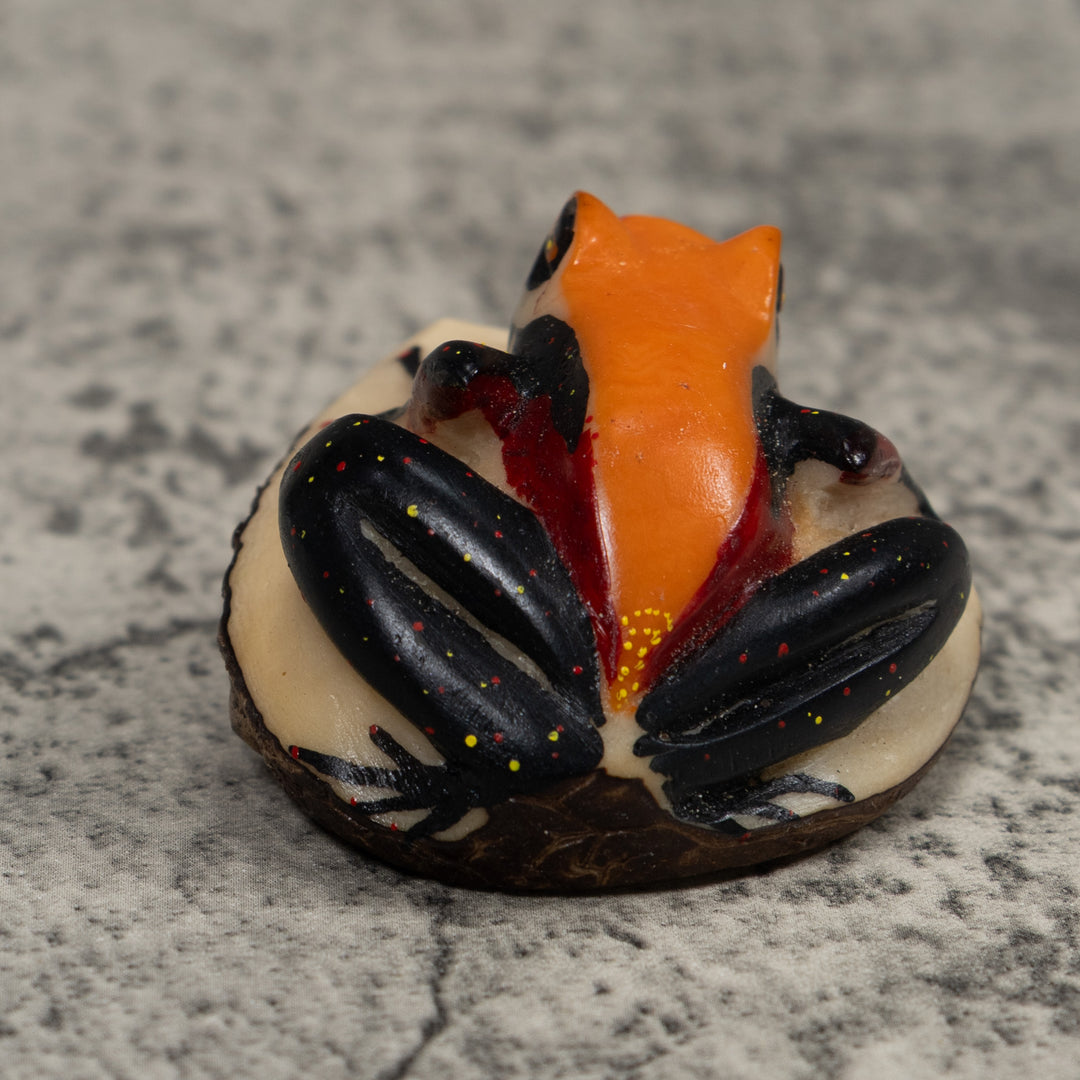 Vintage Orange And Black Frog Tagua Carving