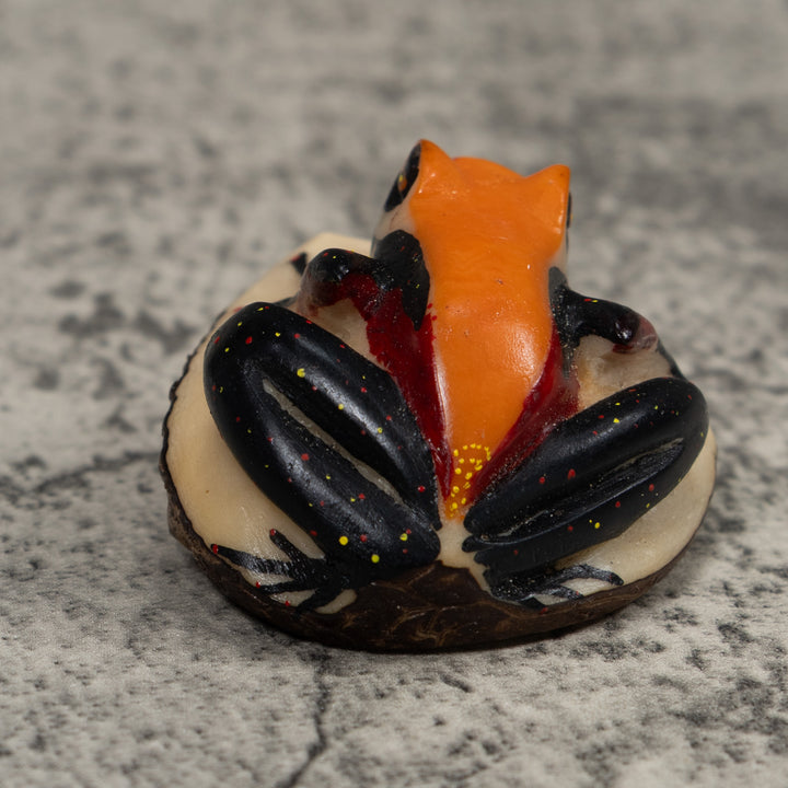 Vintage Orange And Black Frog Tagua Carving