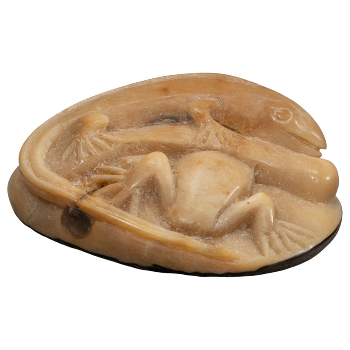 Vintage Iguana And Frog Tagua Carving