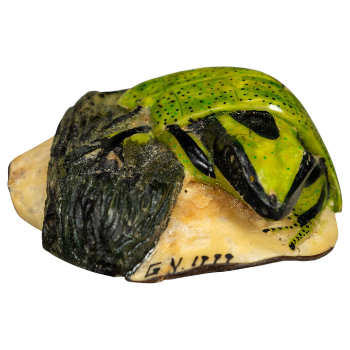 Green Poison Dart Frog Under Leaf Tagua Carving