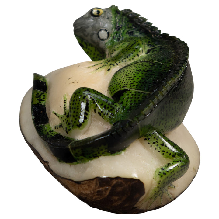 Green And Black Iguana Lizard Tagua Carving