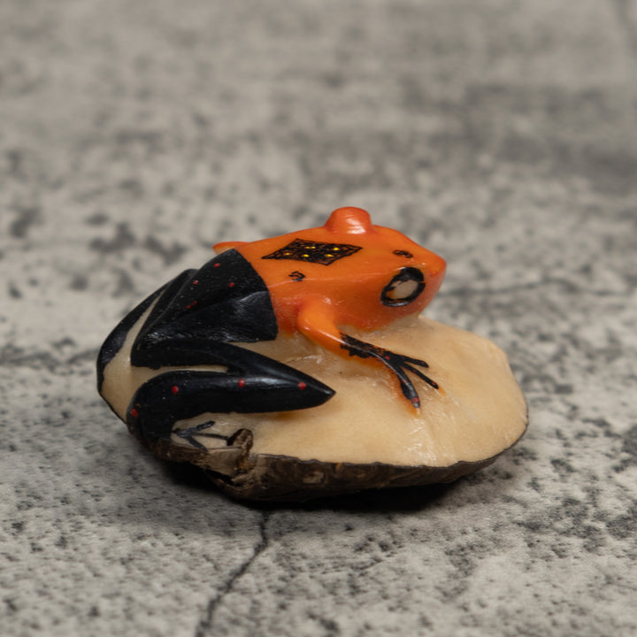 Vintage Orange And Black Poison Dart Frog Tagua Carving