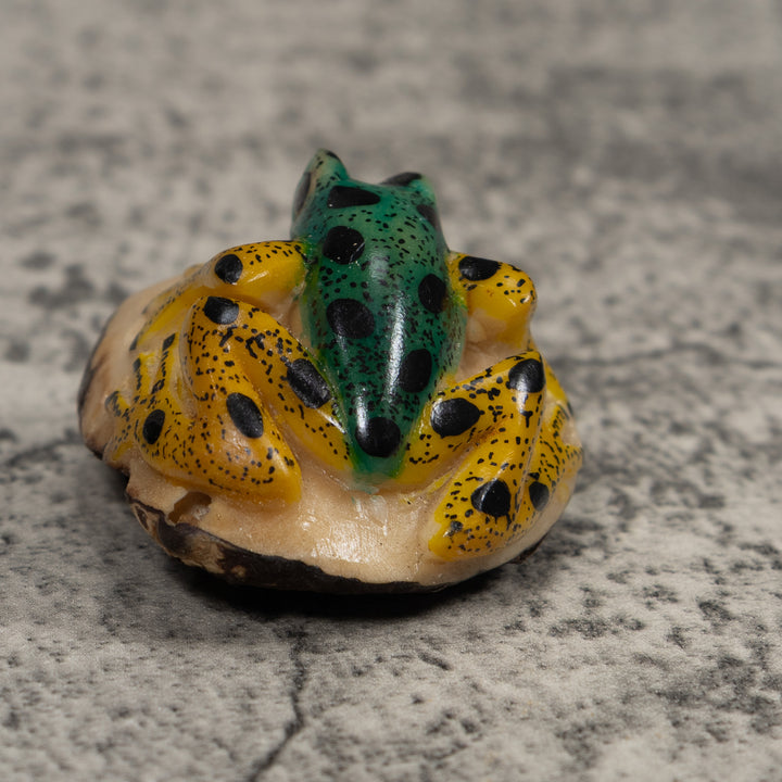 Vintage Yellow And Green Frog Tagua Carving