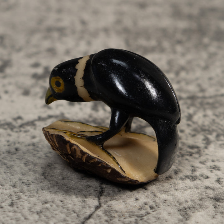 Vintage Black And White Rainforest Bird Tagua Carving