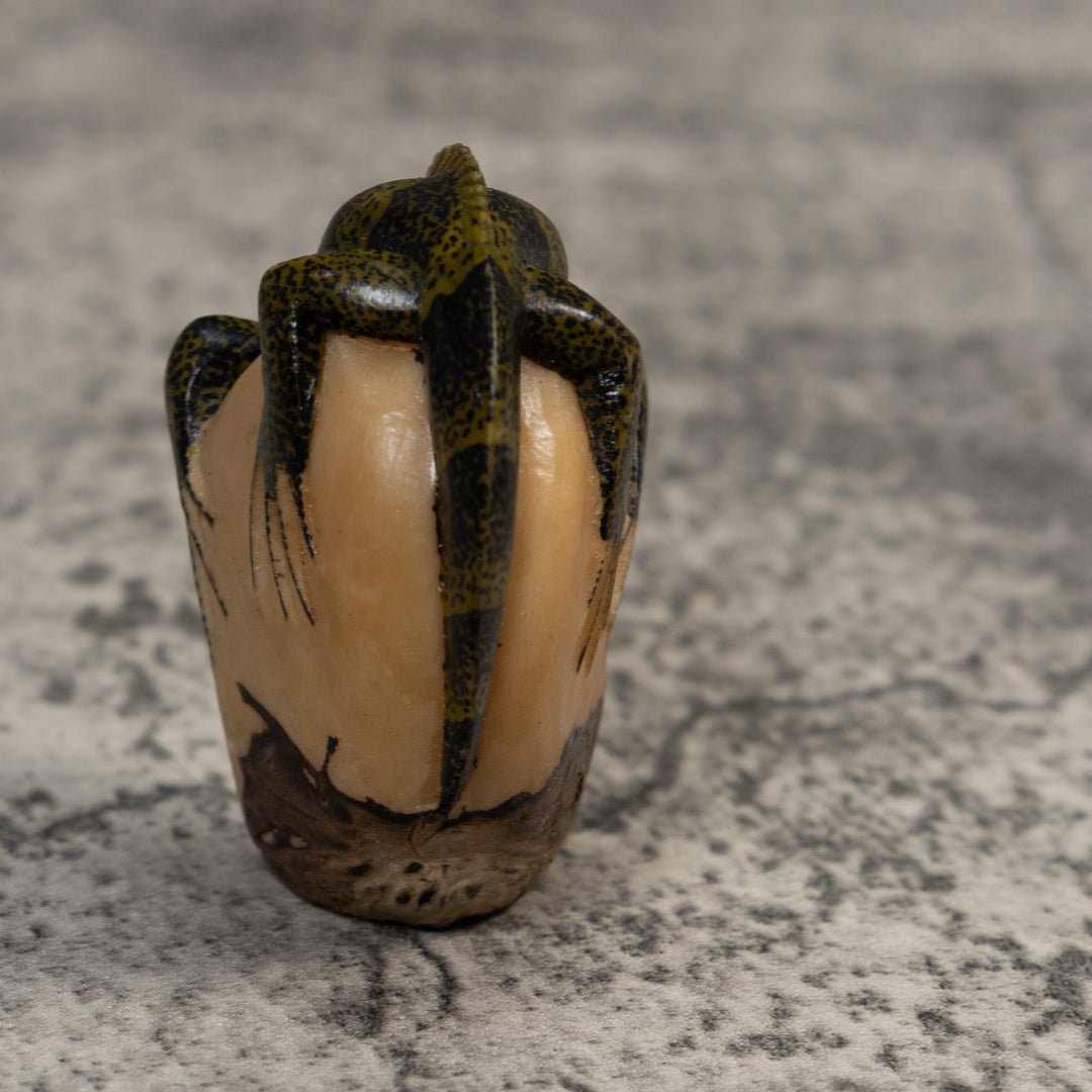 Vintage Green And Black Iguana Lizard Tagua Carving