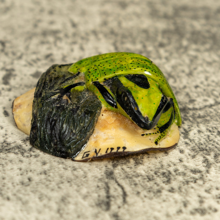 Green Poison Dart Frog Under Leaf Tagua Carving