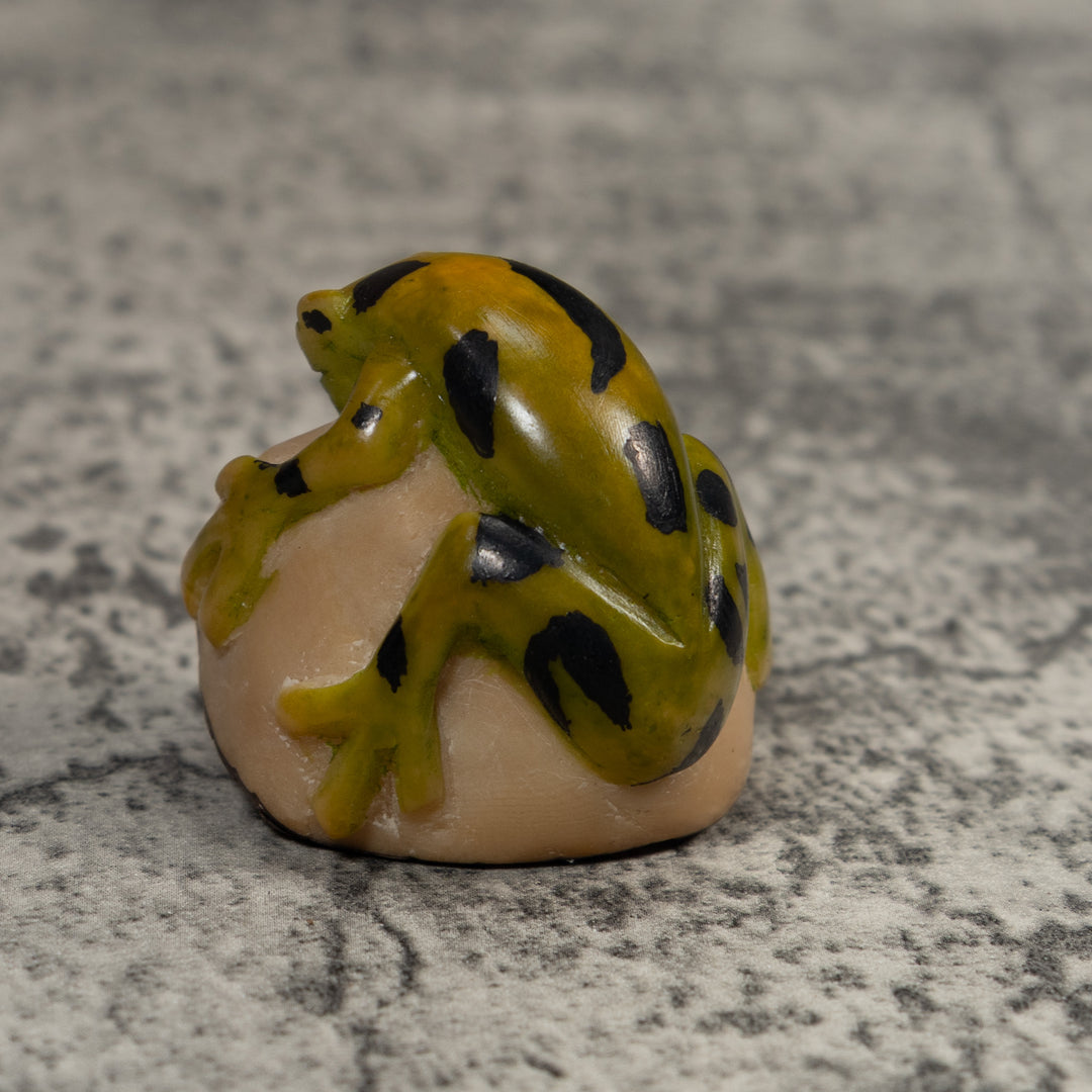 Vintage Green And Black Poison Dart Frog Tagua Carving