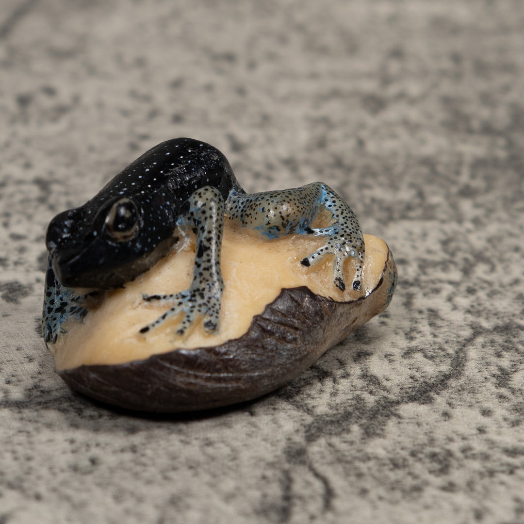 Vintage Blue Frog Tagua Carving