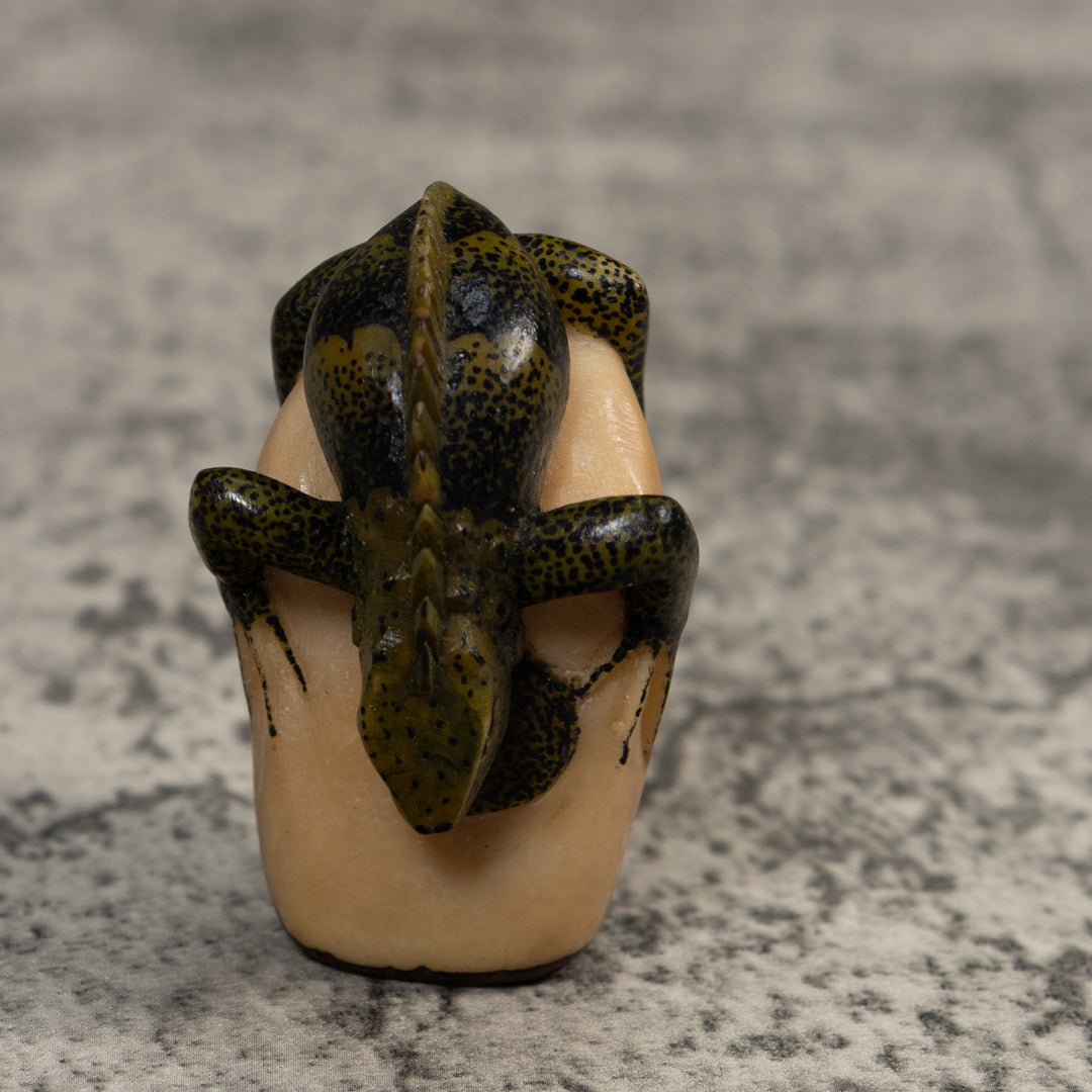Vintage Green And Black Iguana Lizard Tagua Carving