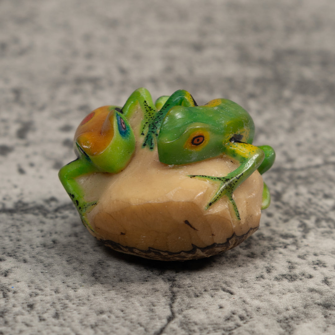 Green And Orange Double Poison Dart Frog Tagua Carving
