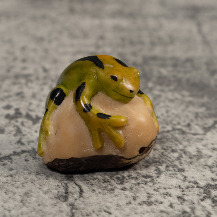 Vintage Green And Black Poison Dart Frog Tagua Carving