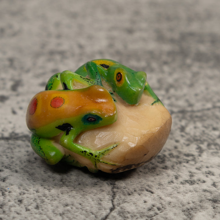 Green And Orange Double Poison Dart Frog Tagua Carving