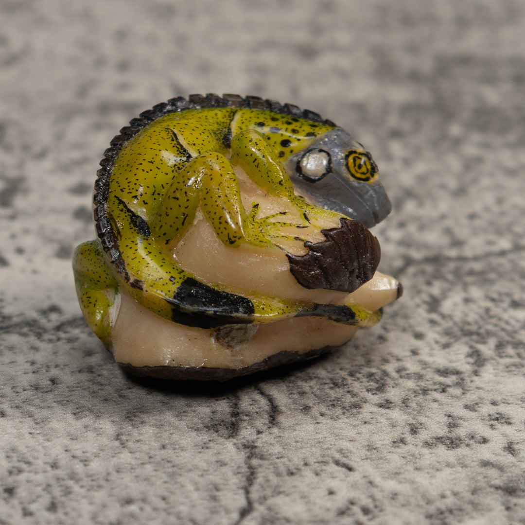 Green And Black Iguana Lizard Tagua Carving