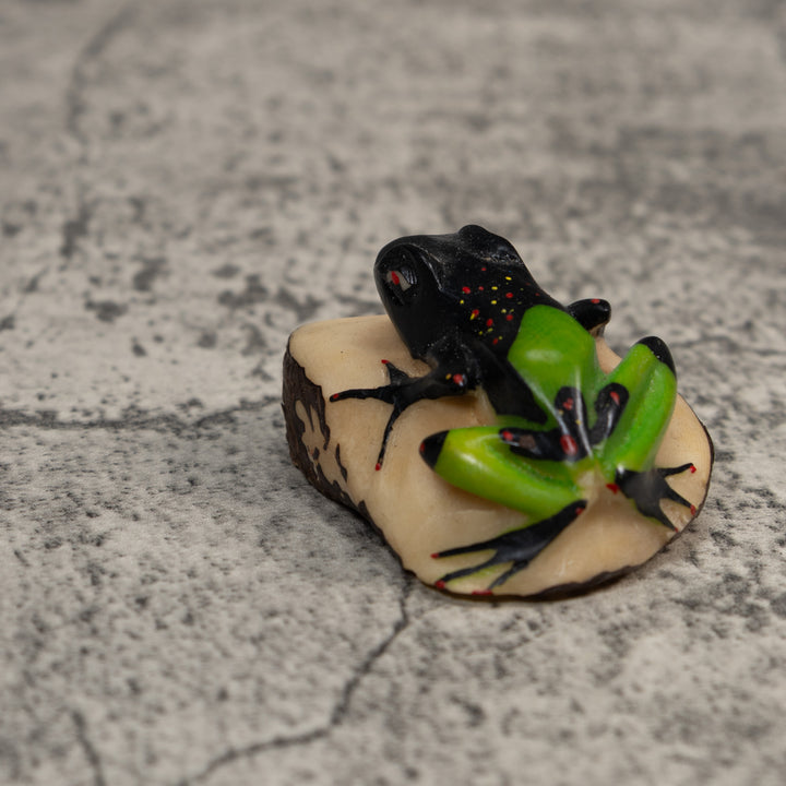 Vintage Green And Black Poison Dart Frog Tagua Carving