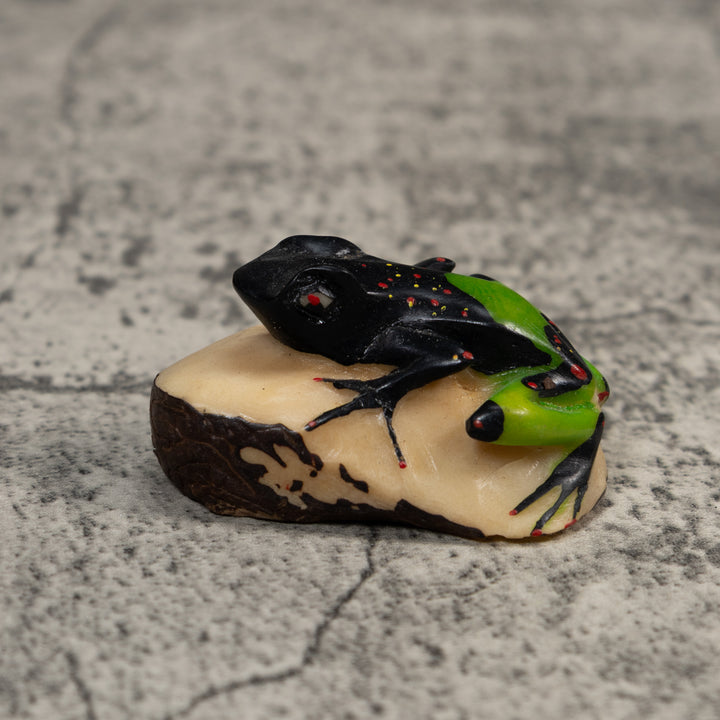 Vintage Green And Black Poison Dart Frog Tagua Carving