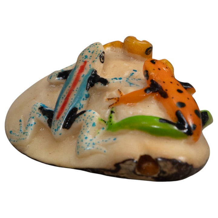 Triple Vintage Green Gold And Blue Poison Dart Frog Tagua Carving