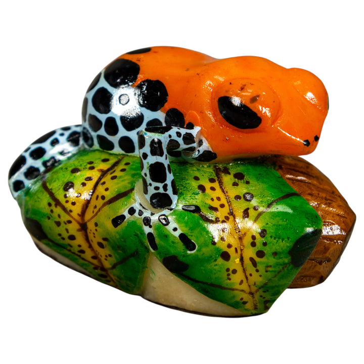 Blue Orange And Black Poison Dart Frog Tagua Carving