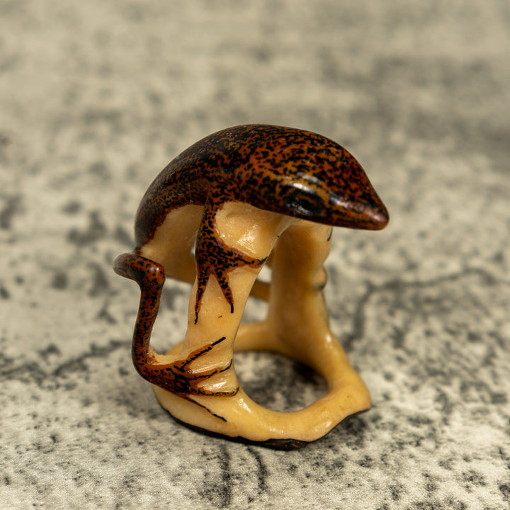 Brown And Black Gecko Lizard On Pedestal Tagua Carving