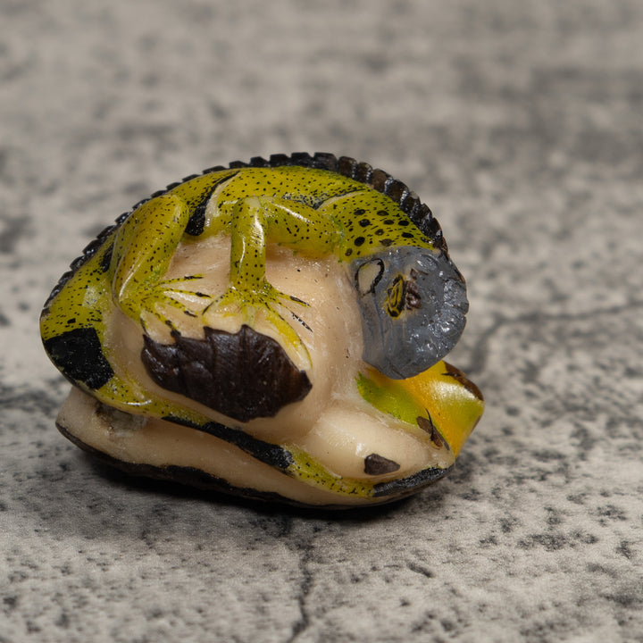 Green And Black Iguana Lizard Tagua Carving