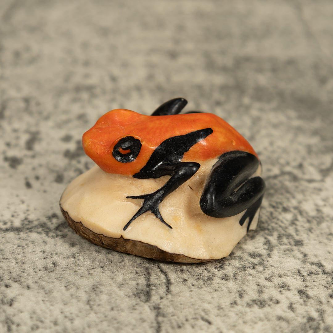 Vintage Orange And Black Poison Dart Frog Tagua Carving