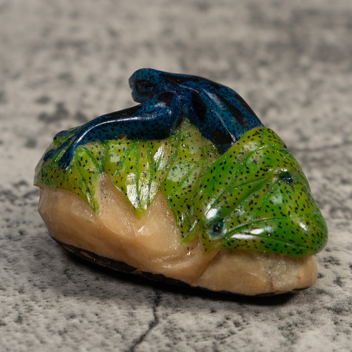 Blue And Green Frog Tagua Carving