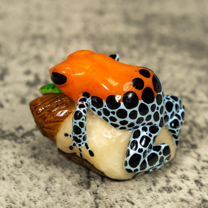 Blue Orange And Black Poison Dart Frog Tagua Carving