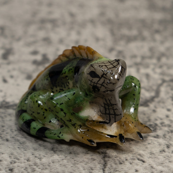 Vintage Green And Black Iguana Lizard Tagua Carving
