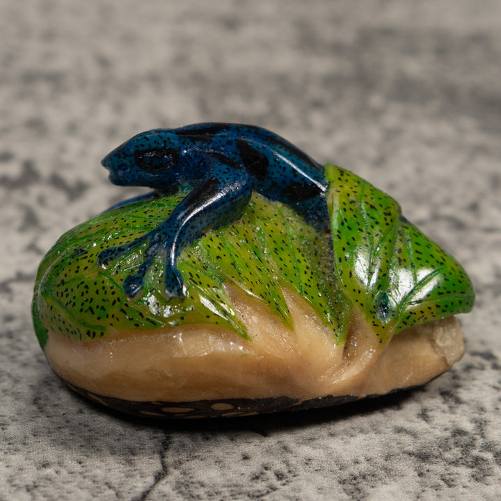 Blue And Green Frog Tagua Carving