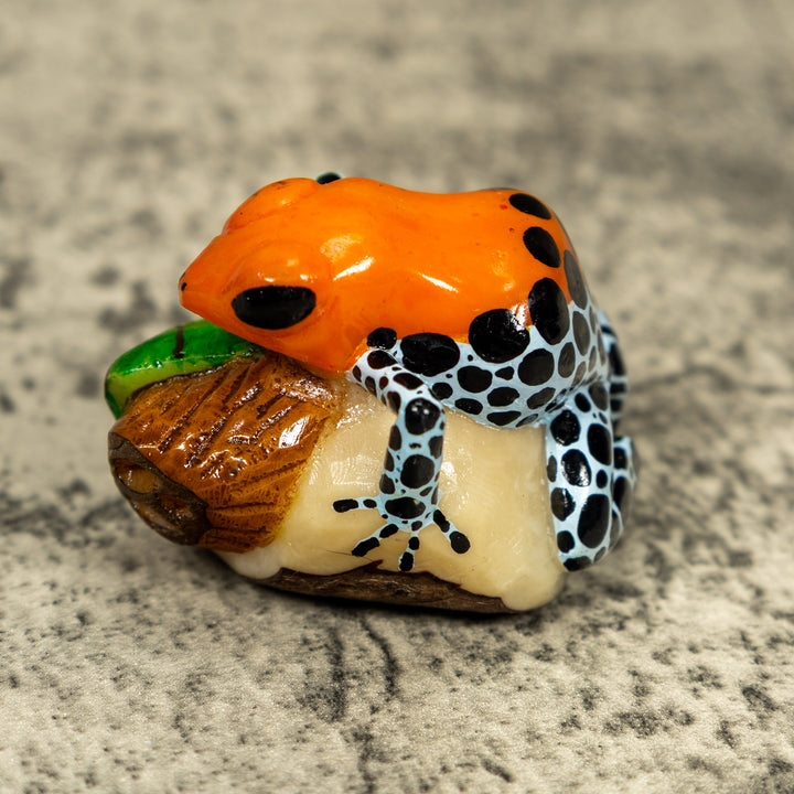 Blue Orange And Black Poison Dart Frog Tagua Carving