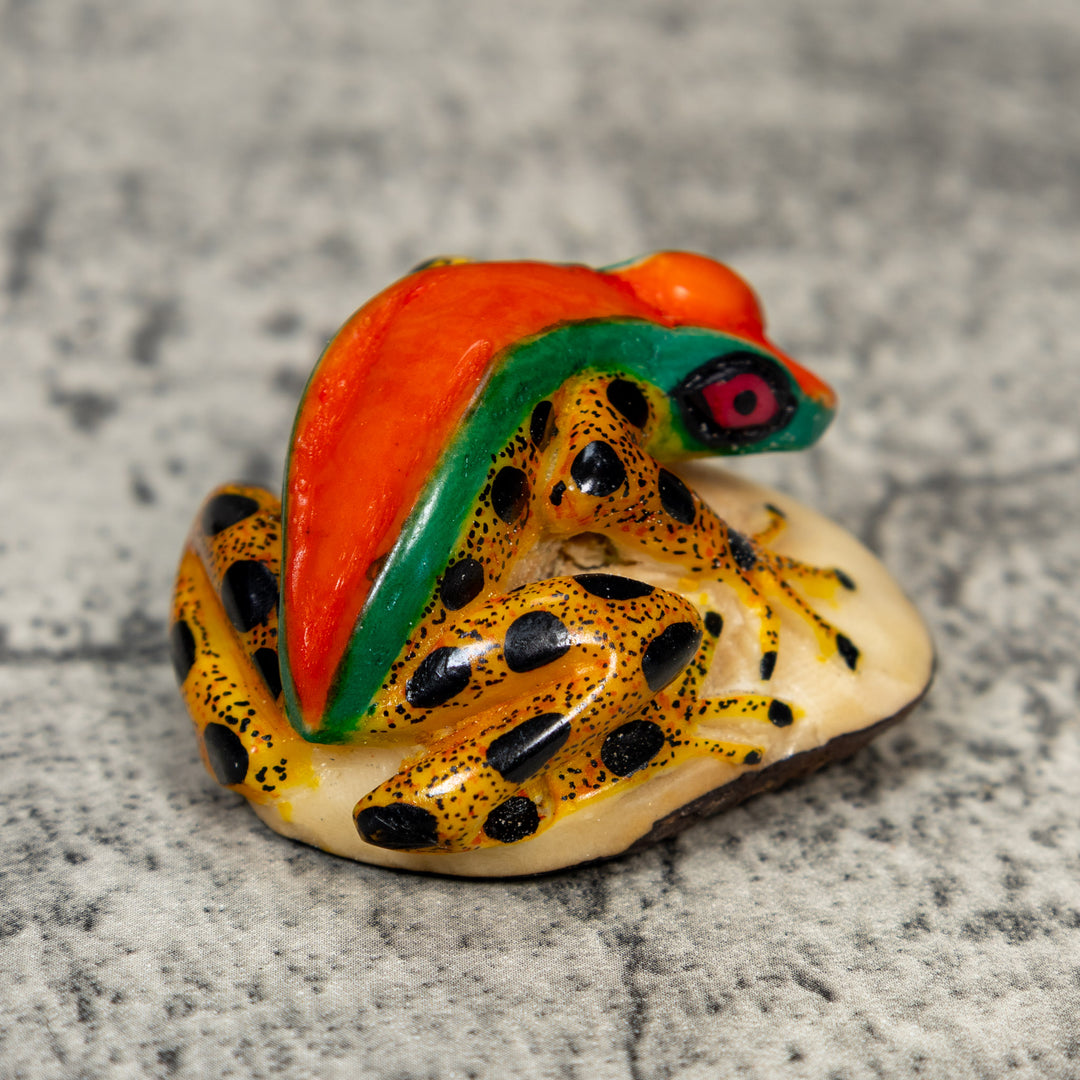 Gold And Black Red Green Poison Dart Frog Tagua Carving