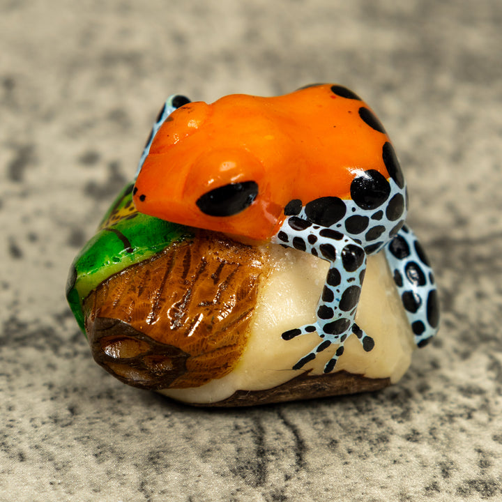 Blue Orange And Black Poison Dart Frog Tagua Carving