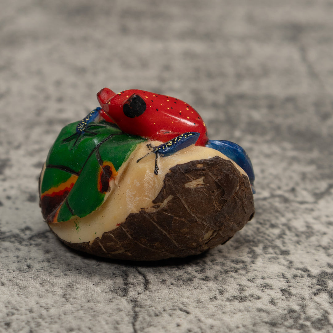 Red And Blue Poison Dart Frog Tagua Carving