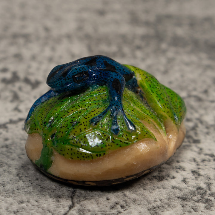 Blue And Green Frog Tagua Carving