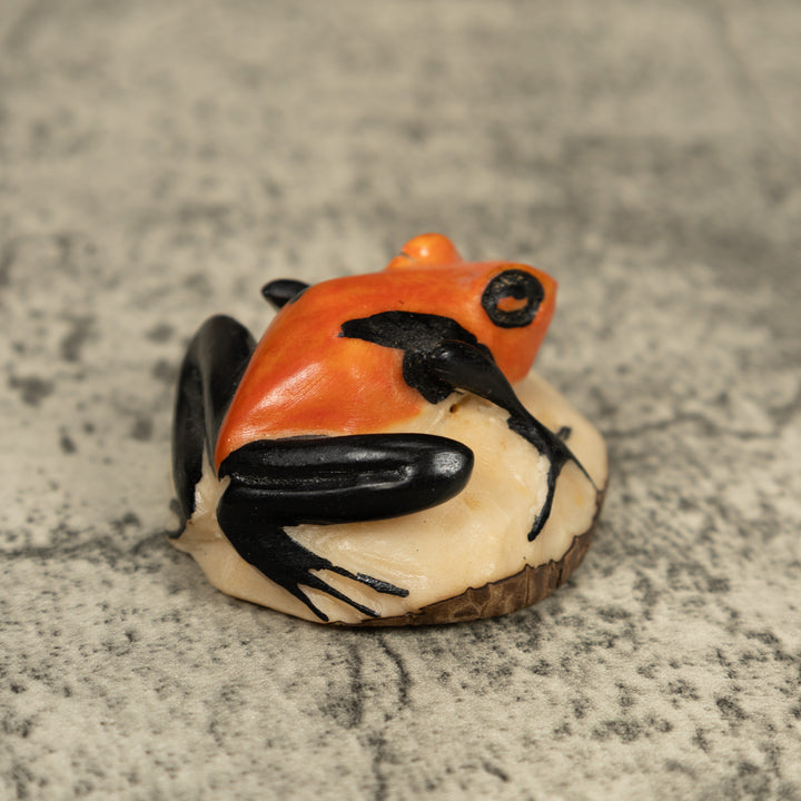 Vintage Orange And Black Poison Dart Frog Tagua Carving
