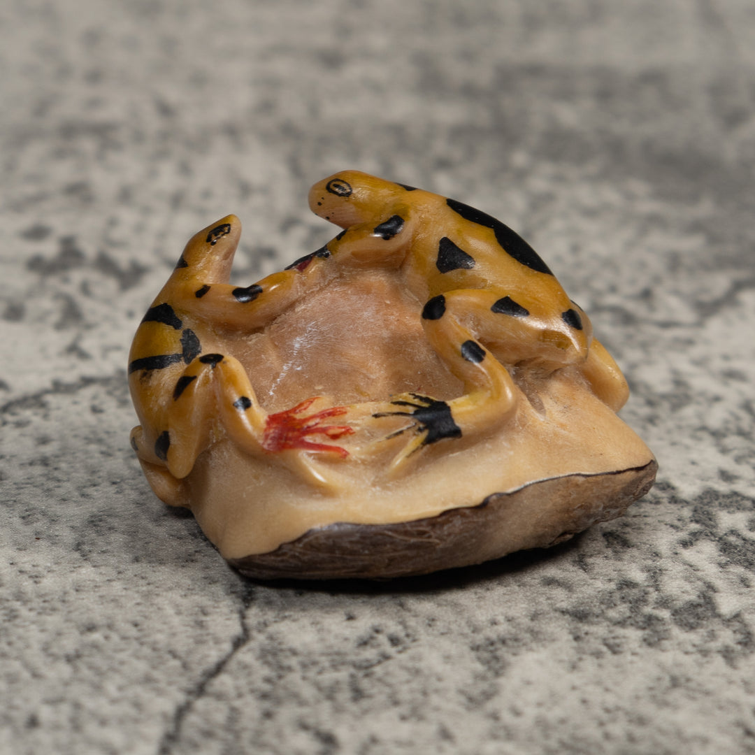 Double Gold And Black Poison Dart Frog Tagua Carving