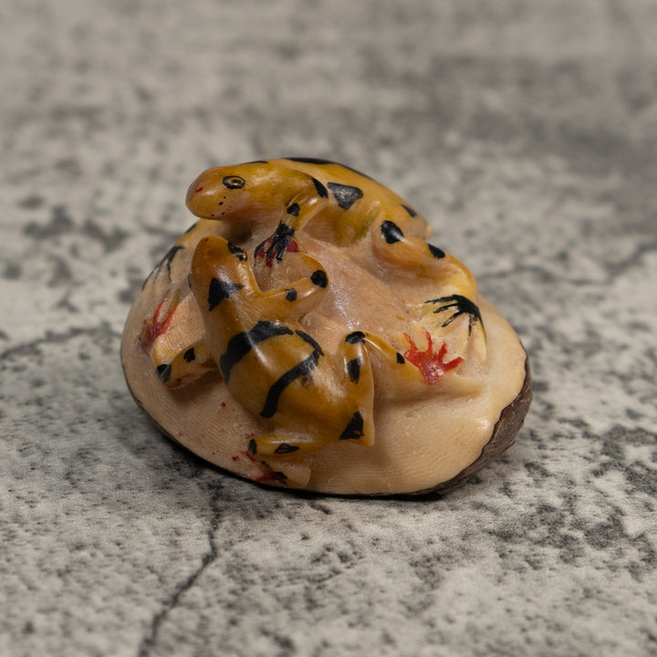 Double Gold And Black Poison Dart Frog Tagua Carving