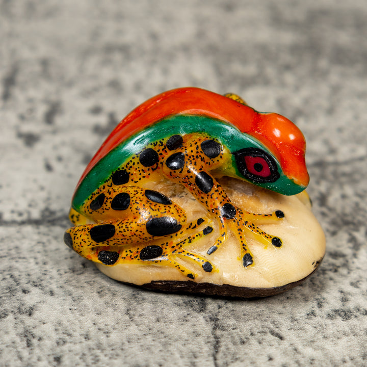 Gold And Black Red Green Poison Dart Frog Tagua Carving