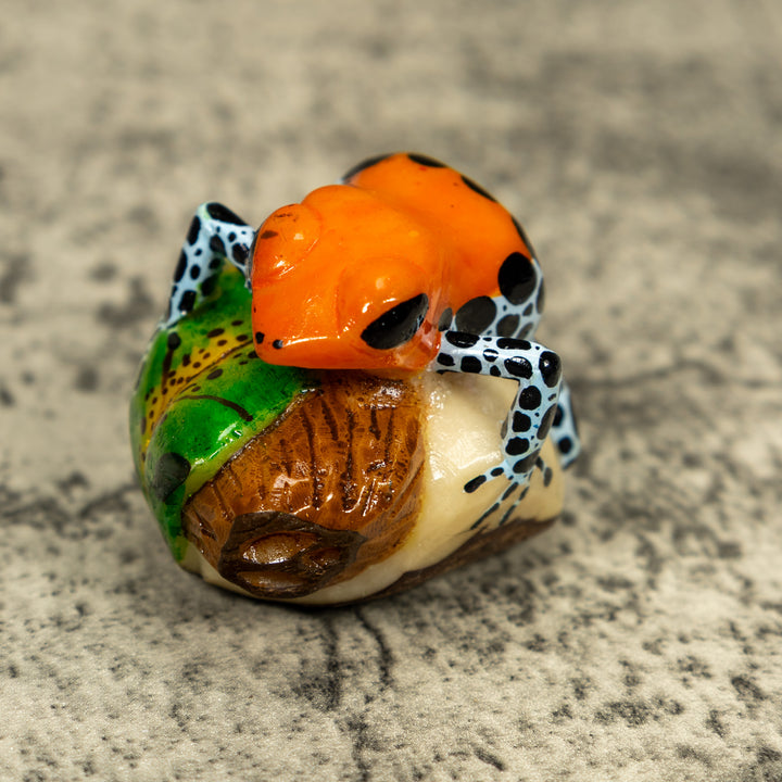 Blue Orange And Black Poison Dart Frog Tagua Carving