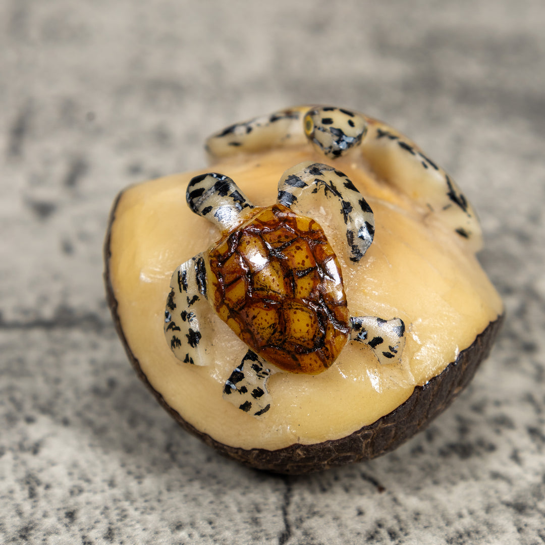 Double Sea Turtle Tagua Carving