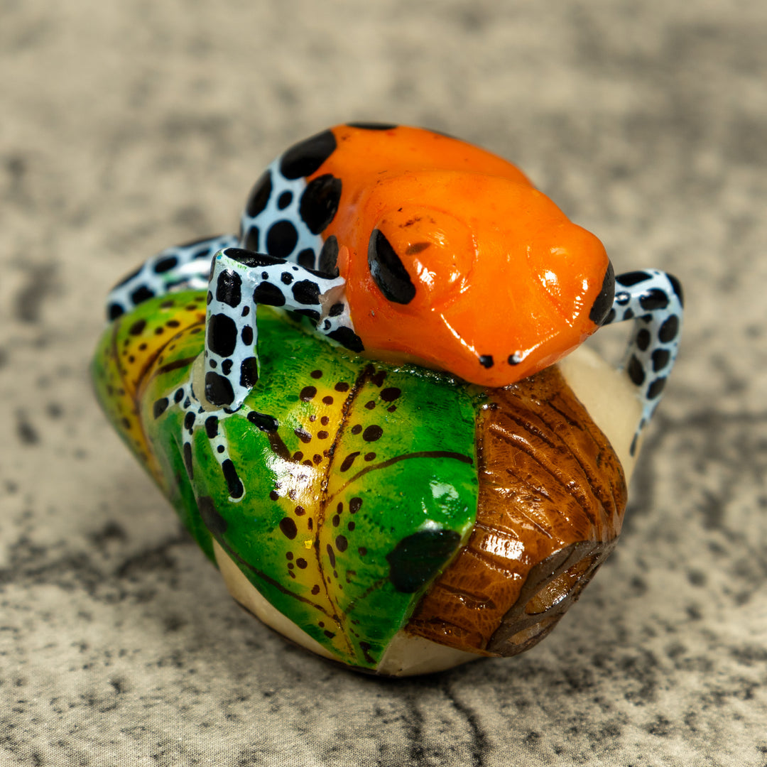 Blue Orange And Black Poison Dart Frog Tagua Carving